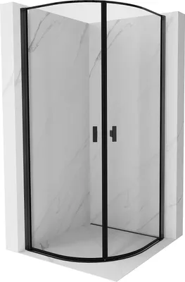Produktbild von Mexen Mist Duschkabine halbkreisförmig schwenkbar 80 x 80 cm, schwarzer Rahmen, schwarz - 8A31-080-080-70-70