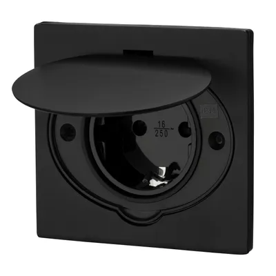 Immagine prodotto di Presa da incasso in acciaio inox I Presa a pavimento IP44 con coperchio a cerniera I nero