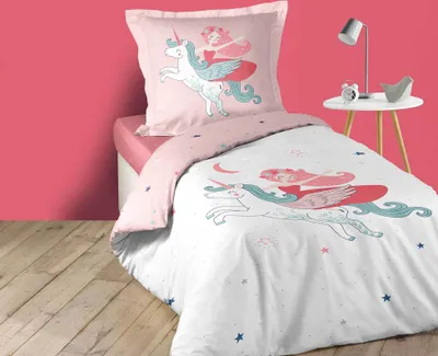 Produktbild von 2tlg. Mädchen Bettwäsche 140x200cm Einhorn Baumwolle Bettdecke Bettgarnitur rosa