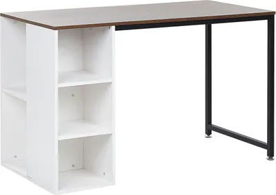 Produktbild von BELIANI Schreibtisch Weiß mit Holzfarbton 120 x 60 cm Spannplatte mit viel Stauraum Rechteckig Modern