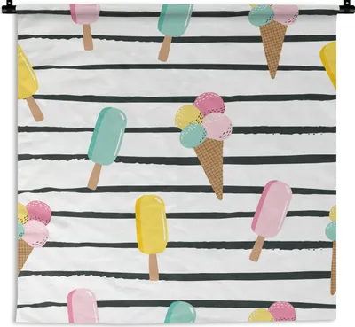 Produktbild von MuchoWow® Wandteppich Wandbehang Eiscreme - Sommer - Muster 150x150 cm Tapisserie Dekoration Wandtuch - Wohnaccessoires - Modernes