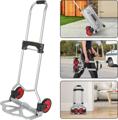 Zdjęcie produktu dla Składana wózek ręczny Izrielar, nośność 60 kg – stal – płynnie obracające się koła z tworzywa sztucznego z regulacją wysokości (67 x 95 cm)