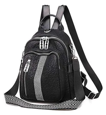 Image de Sac à dos pour femmes, élégant, en cuir PU, sac de ville, petit sac bandoulière, noir