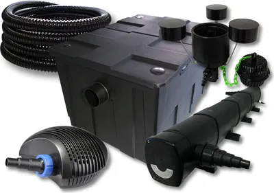 Produktbild von SunSun Komplettset: CBF-550 Teichfilter bis 60000 L Teichfilteranlage Durchlauffilter, CTF-6000 Teichpumpe 6000l/h 40W, CUV-272 Teichklärer 72W, 25m Teichschlauch 25 mm, CSP-250 Skimmer 2500l/h 45W
