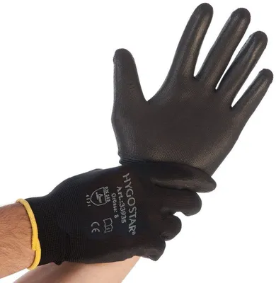 Immagine prodotto di Hygostar 33933 Feinstrickhandschuhe Black Ace schwarz Gr. 10/XLPoliuretanoBeschichtung Trägermaterial Nylon