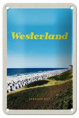 Produktbild von Blechschild Reise 12x18cm Westerland Strand Meer Strandkörbe Schild