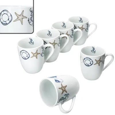 Productafbeelding van Set van 6 Maritieme Koffiemokken van Porselein 280 ml