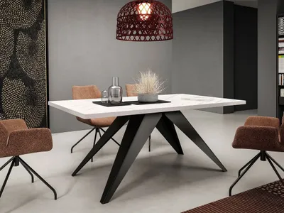 Image de Table à manger extensible 140x80 cm EDGAR - marbre clair / noir