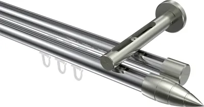 Produktbild von Interdeco Innenlaufstange / Gardinenstange mit Innenlauf Chrom / Edelstahl-Optik, Typ Siteno Samanto (Rillenpatrone), 20 mm Ø 2-läufig, 540 cm