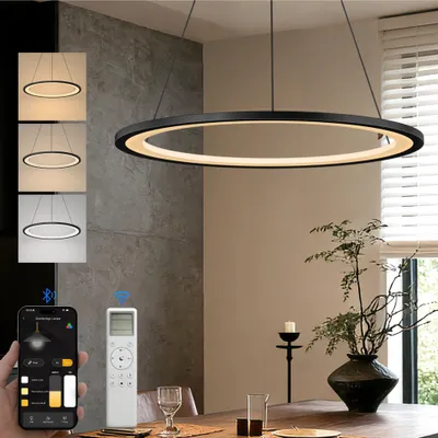 Immagine prodotto di doporro Lampadario a Sospensione 20W, Lampada 3000-6000K con Filo 110 CM, Altezza regolabile, Lampada da Soffitto a Sospensione per Camera da Letto e Soggiorno, 40cm, Nero Sabbia, Luvina01