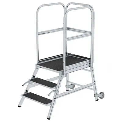Produktbild von Günzburger Steigtechnik Podesttreppe einseitig begehbar mit Rollen & Griffen Korrundbeschichtung R13 3 Stufen - 055103