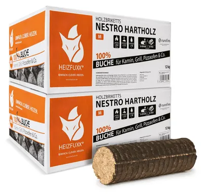 Produktbild von Heizfuxx Nestro M Holzbriketts Hartholz im Karton 12kg x 2 Karton 24kg