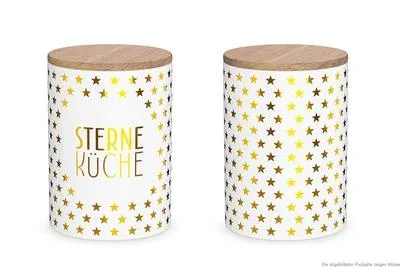 Produktbild von La Vida Vorratsdose Sterne Küche Sterne Porzellan mit Bambusdeckel weiß gold 11x16cm