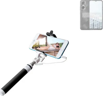 Produktbild von K-S-Trade Selfie Stick kompatibel mit Tecno Pop 6 Pro  Selfiestick kabelgebunden Monopod mit Kabel Stab Stange Selfportrait Handheldstick schwarz 1x