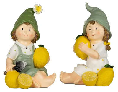Produktbild von 2er Set Dekofiguren Sommerkinder sitzend mit Zitronen H. 25cm Formano WA