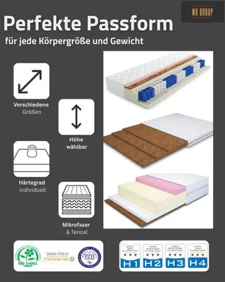 Produktbild von MR GROUP Matratzentopper COCO FLEX 150x200cm Topper Höhe ca. 7 cm H3/H5 Antiallergisch Kokosnusseinsatz Kunstfaser Abnehmbarer Bezug Mikrofaser