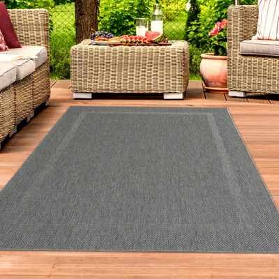 Image de Tapis en sisal avec une bordure discrète, couleur anthracite - Dimensions : 160 x 220 cm