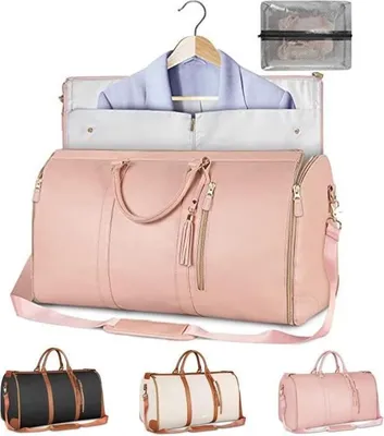 Produktbild von Reise-Kleidertasche für Damen aus Kunstleder, Sporttasche mit Schuhfach, wasserdichte Reisetasche (rosa)