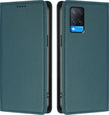 Image de Housse de téléphone portable pour Oppo A54 4G/A54S/A55 5G/A16/A16S/A55s 5G/A53s 5G/A56 5G, Cuir synthétique Housse à rabat antichoc Magnétique avec support Vert