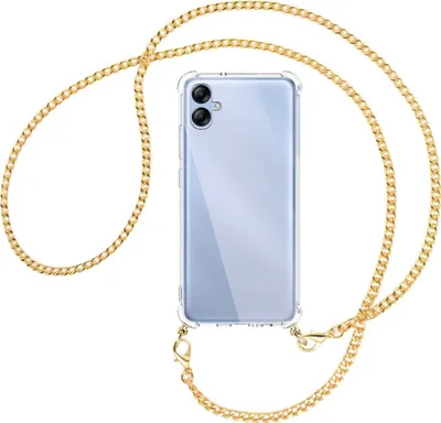 Produktbild von Handykette Backcover-Schutzhülle mit Band (Metall goldfarben) für Samsung Galaxy A04e (SM-A042) - goldfarbene Kette