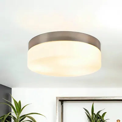 Obrázek produktu pro Stropní svítidlo bílý nikl E27 Ø 29 cm skleněné kovové stropní svítidlo koupelna