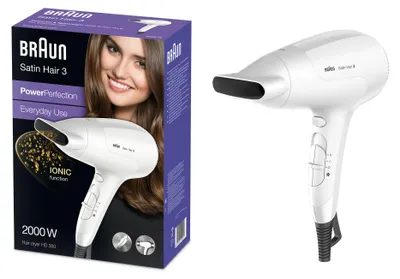 Produktbild von Braun Haartrockner Satin Hair 3 HD380 PowerPerfection mit Ionentechnologie weiß