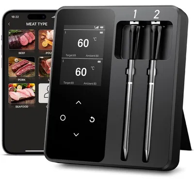 Produktbild von Funkthermometer Fleischthermometer Grillthermometer - 2 Sonden - LCD-Display - Bluetooth - 130 m Reichweite