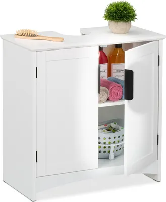 Obrázok produktu pre Relaxdays Skrinka pod umývadlo s 2 dvierkami, VxŠxH: 60 x 60 x 30 cm, z MDF, kúpeľňová skrinka pod umývadlo, biela