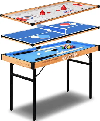 4-in-1 Spieltafel: Tischtennis, Air Hockey, Billard & Shuffleboard