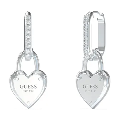 Zdjęcie produktu dla Guess JUBE04213JWRH Kolczyki damskie serce zamek Huggies kolor srebrny