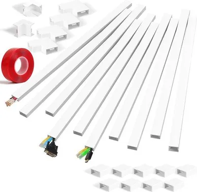 Produktbild von Selbstklebende Kabelhalter Weiß (Set aus 10 Stücken, 40 cm, 30x15 mm) - Für Außen - Mit Schaumkleber - TV-Kabelhalter - Montage an Wand