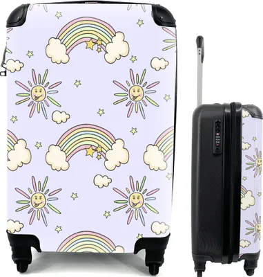 Produktbild von MuchoWow® MuchoWow® Koffer Handgepäck Trolley Rollkoffer Kleine Reisekoffer mit 4 Rollen - Mädchen - Regenbogen - Sonne - Muster - Mädchen - Kinder - Kinder - Kind - Cabin Size < 55x40x23 cm & 55x40x2
