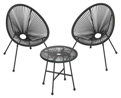 Image de Ensemble de balcon avec table - 3 pièces - 2 chaises - Noir