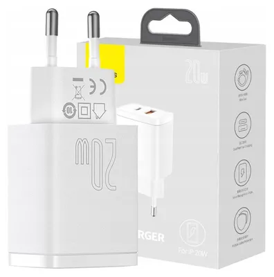 Image de Baseus Chargeur rapide compact, Usb, Usb-C, 20W (Blanc)