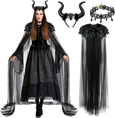 Immagine prodotto di Costume da Halloween da donna, mantello di tulle nero, taglia L, adatto anche per il Carnevale