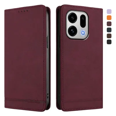 Obrázek produktu pro Pouzdro pro Oppo Find X9, retroPolyuretankožené flip pouzdro s stojánkem a přihrádkami na karty Červený