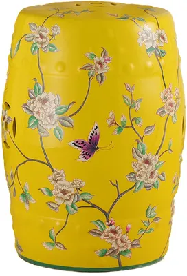 Immagine prodotto di Sgabello in ceramica fine Asianliving fiori gialli fatti a mano - Emelyn D30xH45cm