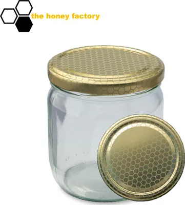Produktbild von 96 x HONIGGLAS Twist Off Glas CURVY 500G im KARTON inkl. Metalldeckel GOLD WABE