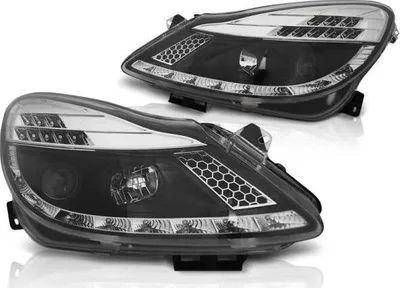 Produktbild von Scheinwerfer LED Tagfahrlicht Optik passend für Opel Corsa D 06- Schwarz mit LED Blinker