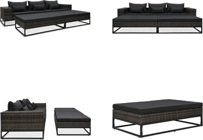 Produktbild von vidaXL 5 tlg. Garten Sofagarnitur mit Auflagen Poly Rattan Grau - Gartensofa - Gartensofas - Lounge - Loungen