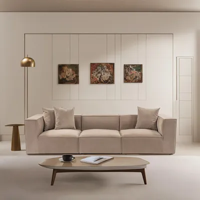 Produktbild von Hanah Home, Sora 3 - Cappucino, 3-Sitzer-Sofa, 100 % Hainbuche, Cappuccino, 325 x 102 x 75 cm