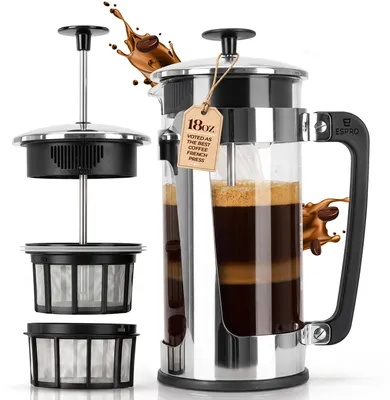 French Press 18 oz, polierter Edelstahl, Doppelmikrofilter