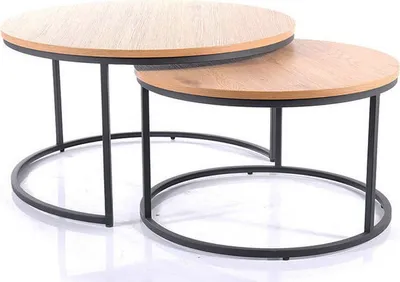 Image de Lot de 2 tables basses de salon Atlanta 80 x 80 cm et 60 x 60 cm, chêne / noir