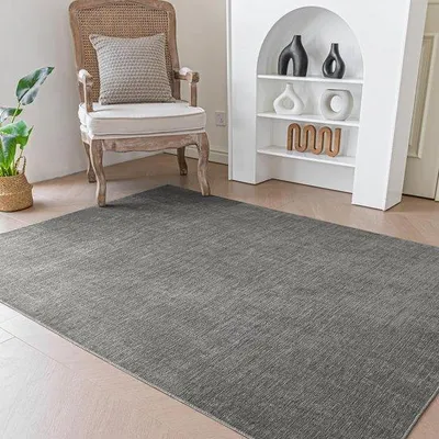 Produktbild von Unyqoos® Chenille-Teppich dunkelgrau, 5 mm niedrigflorig mit TPR-Antirutsch – Wohnzimmer & Schlafzimmer, waschbar