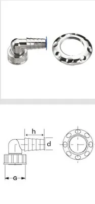 A product image showing a plumbing fitting and a diagram with measurements.