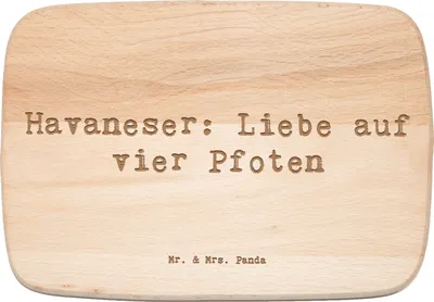 Produktbild von Mr. & Mrs. Panda Schneidebrett Spruch Havaneser Liebe - Transparent - Geschenk, Holzbrett, Frühstücksbrett, Hunderassen Vielfalt, Charakter, Hunderasse, massivholzbrett