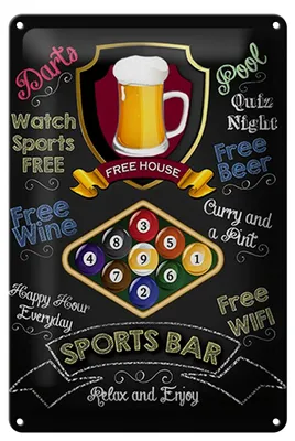 Produktbild von Blechschild Spruch 20x30cm sports bar Billard relax and enjoy