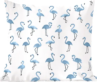 Produktbild von MuchoWow® Zierkissen Sofakissen Wohnzimmer Dekokissen 40x40 cm Flamingo - Blau - Muster - Foto Kissen - Schlafzimmer Dekoration