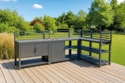 Produktbild von Outdoorküche aus Aluminium & Sinterstein - bestehend aus Modul A, B, C, D und 2x Ablagefläche