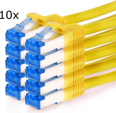Produktbild von TPFNet 10er Pack 3m Cat.6A Patchkabel / Netzwerkkabel S/FTP 10GBit, gelb